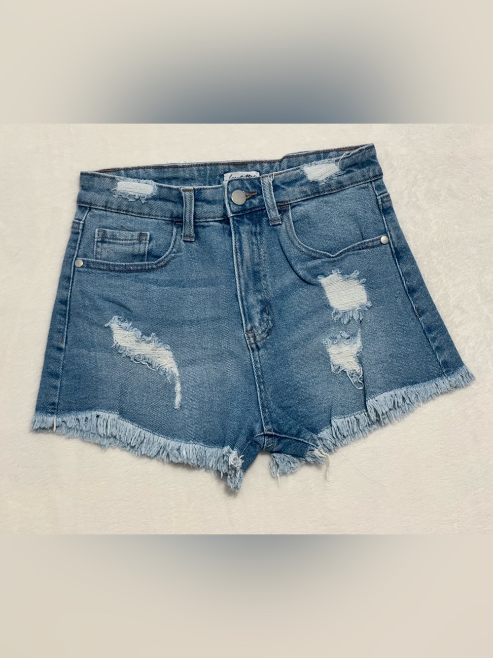 love, Fire Distressed High-Rise Denim Shorts - Light Blue